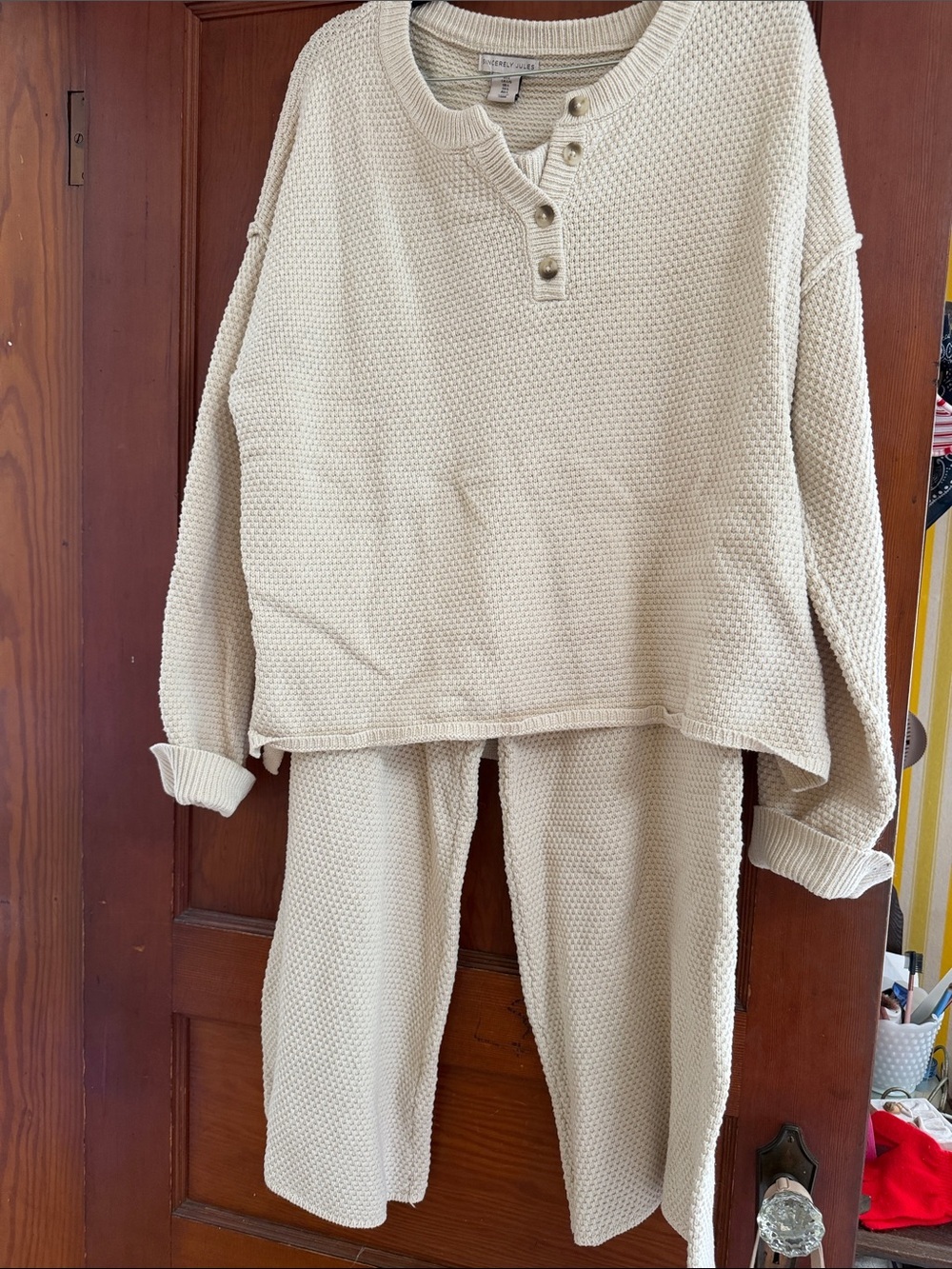 Sincerly Jules Cream Waffle-Knit Sweater Matching Set